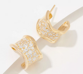 Diamonique Pave Half Hoop 1/2" Earrings 14K yellow gold-plated Sterling Silver